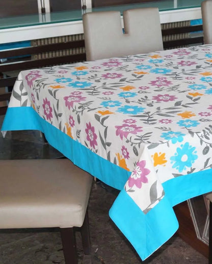 Flowers Printed Cotton Linen 6 Seaters Dining Table Cover | 90 X 60 Inches