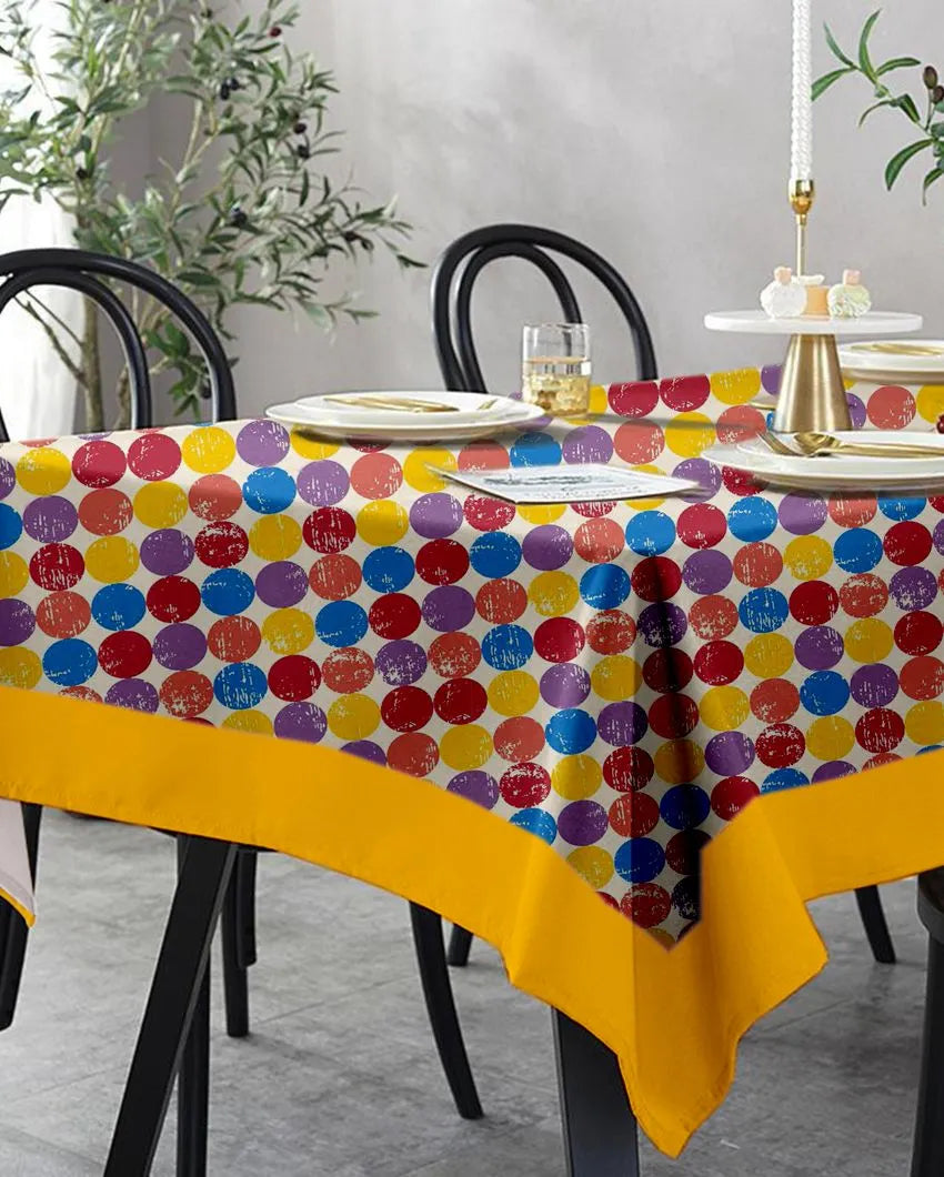 Colorful Balls Printed Cotton Linen 6 Seaters Dining Table Cover | 90 X 60 Inches