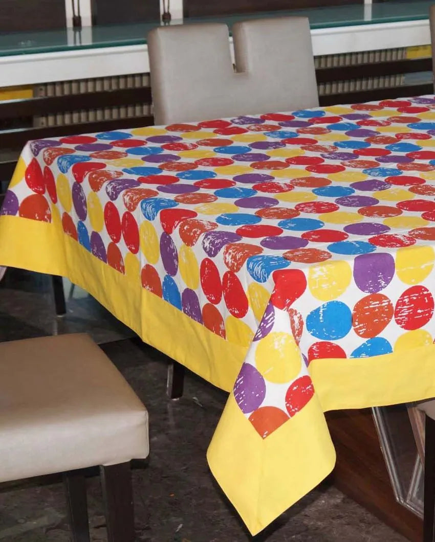 Colorful Balls Printed Cotton Linen 6 Seaters Dining Table Cover | 90 X 60 Inches