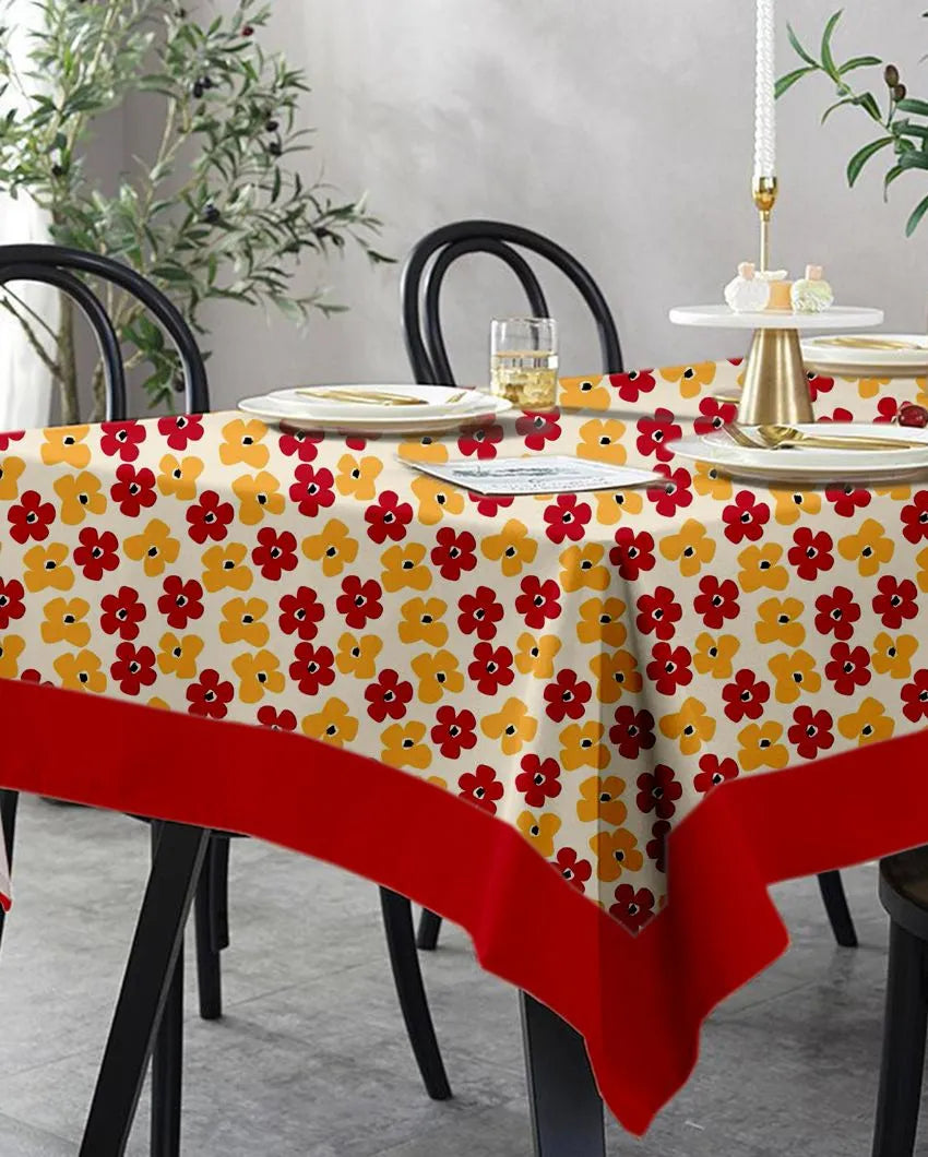 Colorful Little Floral Printed Cotton Linen 6 Seaters Dining Table Cover | 90 X 60 Inches