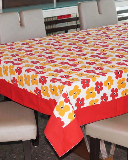 Colorful Little Floral Printed Cotton Linen 6 Seaters Dining Table Cover | 90 X 60 Inches