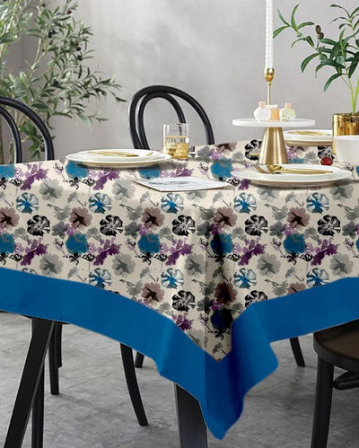 Watercolor Floral Printed Cotton Linen 6 Seaters Dining Table Cover | 90 X 60 Inches