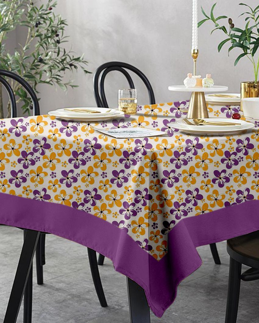 Floral Shadow Printed Cotton Linen 6 Seaters Dining Table Cover | 90 X 60 Inches