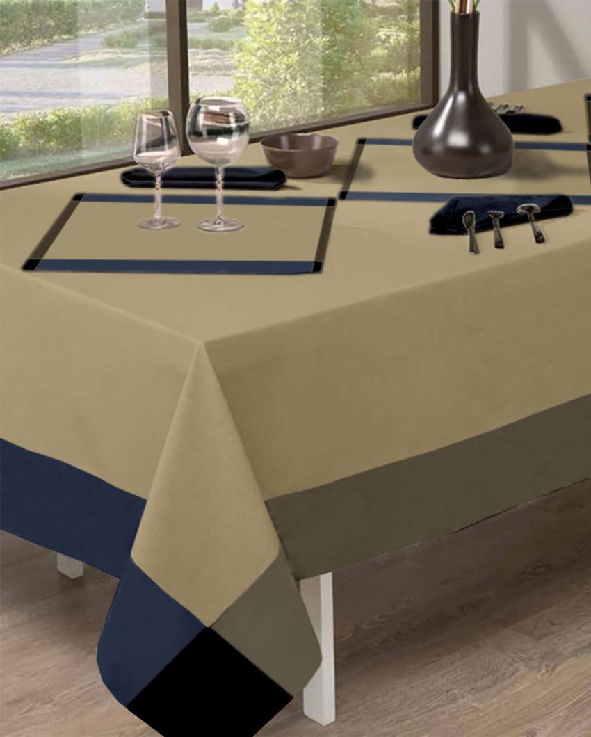 Yarn Dyed Cotton 6 Seater Table Cover | 57X87 inches Navy / Beige
