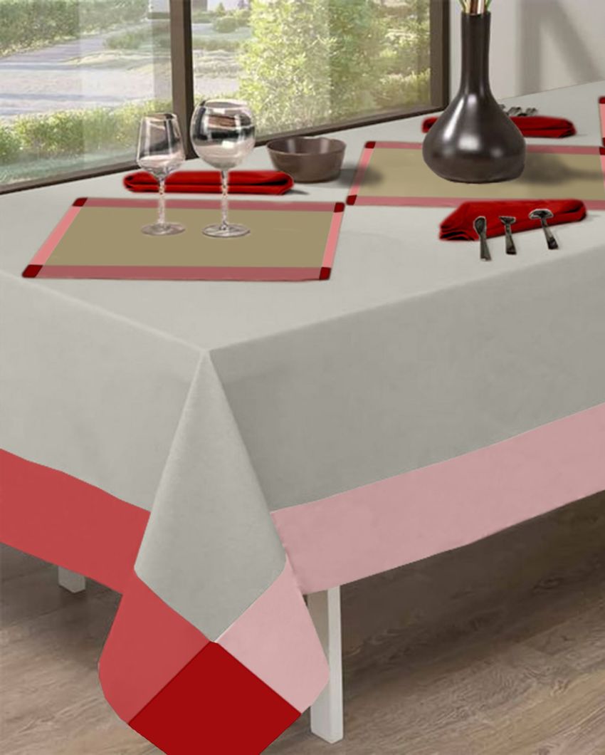 Yarn Dyed Cotton 6 Seater Table Cover | 57X87 inches Red / Beige