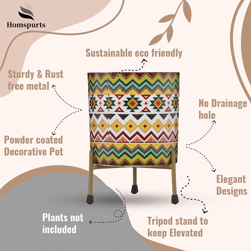Multicolor Cylindrical Meena Metal Pot with Stand Default Title