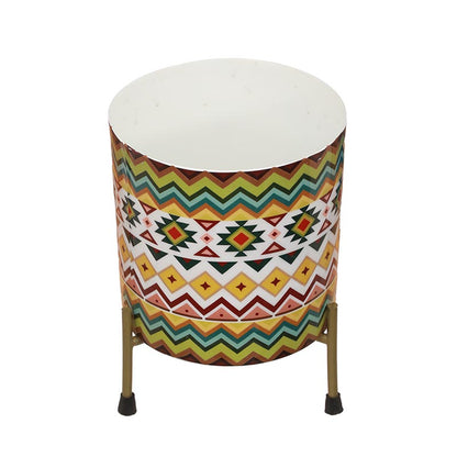 Multicolor Cylindrical Meena Metal Pot with Stand Default Title