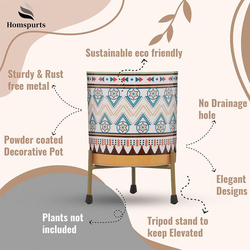 White Cylindrical Meena Metal Pot with Stand Default Title