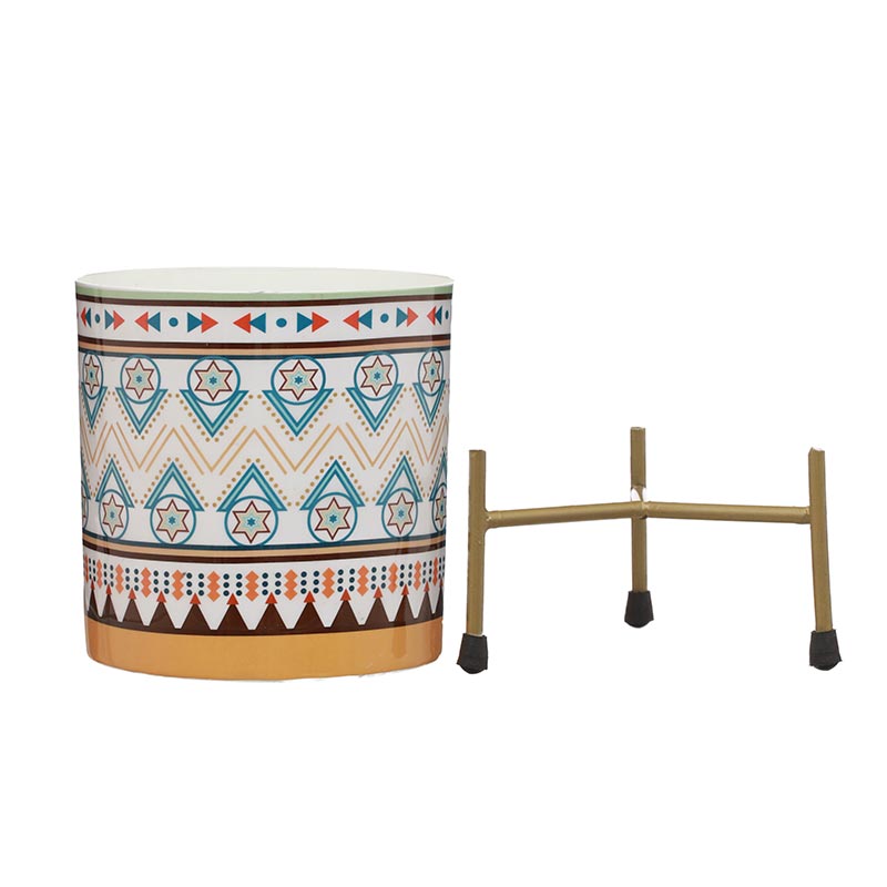 White Cylindrical Meena Metal Pot with Stand Default Title