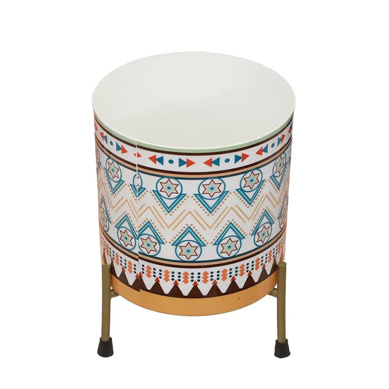 White Cylindrical Meena Metal Pot with Stand Default Title