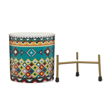 Cylindrical Meena Metal Pot with Stand Default Title