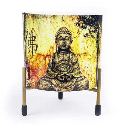 Buddha Design Cylindrical Meena Metal Pot with Stand Default Title