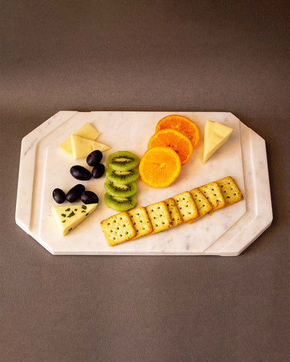 White Furrow Marble Cheese Platter | 14 x 9 inches