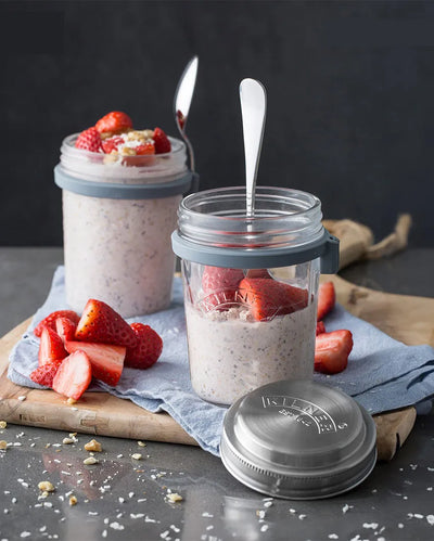 Round Glass Breakfast Jar Set | Set of 2 | 350 ml