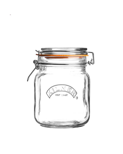 Square Clip Top Glass Storage Jars | Set Of 6 | 1 Litre