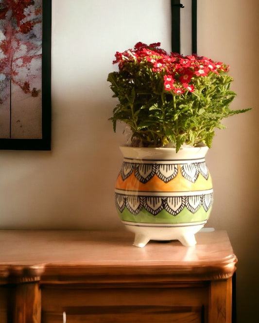 Colorful Mataka Design Ceramic Planter Pot Indoor Greenery | 4 Inch