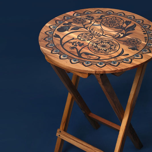 Bird on a Mandala Tree Wooden Folding Table | Single | 17 x 16 x  24 Inches