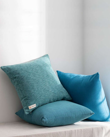 Vibrant Marbella Blue Cotton Throw Pillow Cover