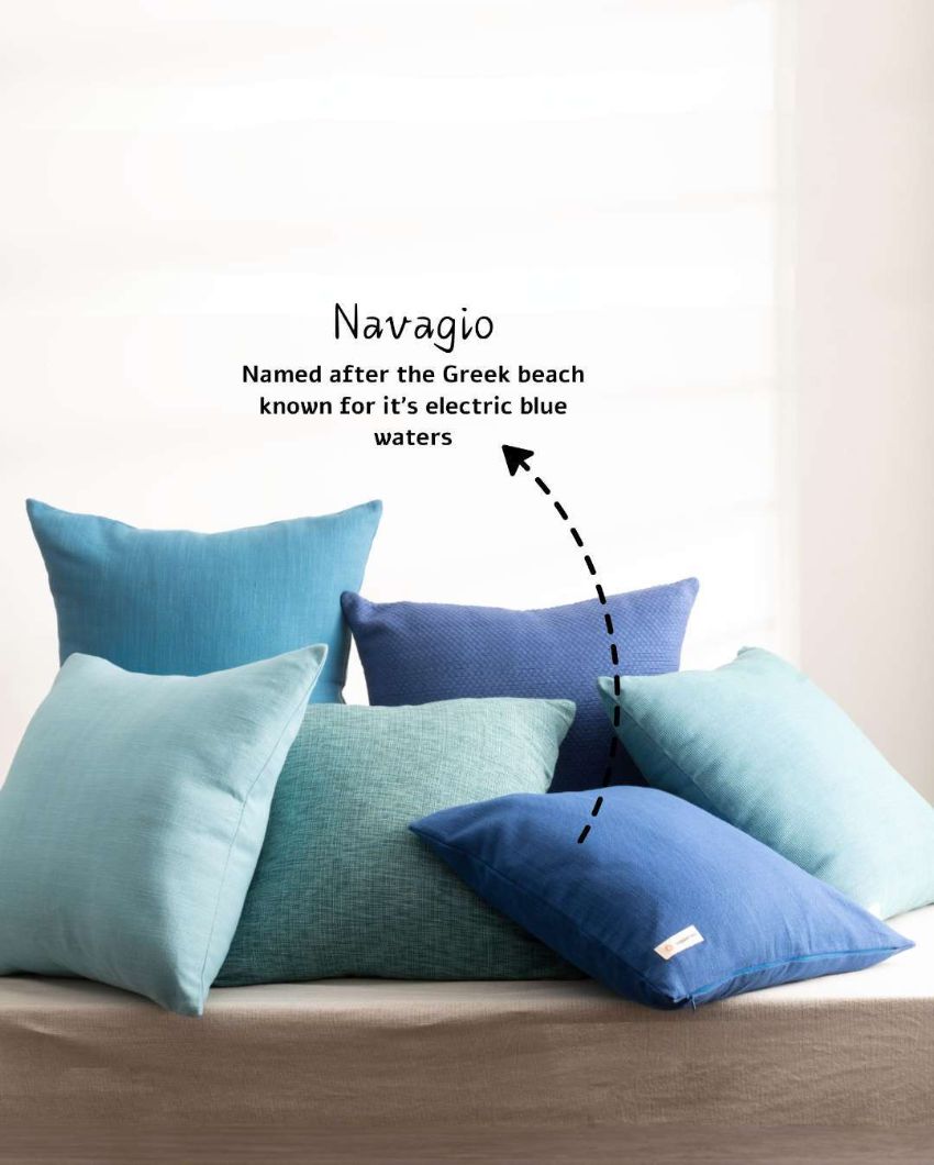 Peaceful Navagio Blue Cotton Throw Pillow Cover