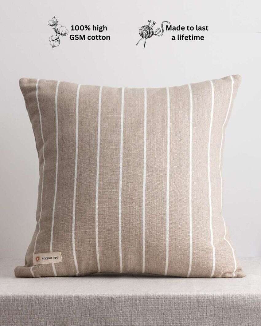 Stylish Atacama Stripes Beige Cotton Throw Pillow Cover