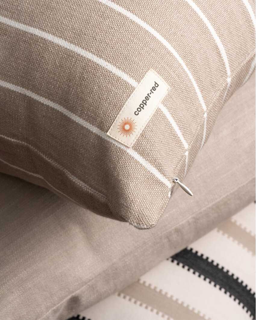 Stylish Atacama Brown & White Striped Pure Cotton Cushion Cover