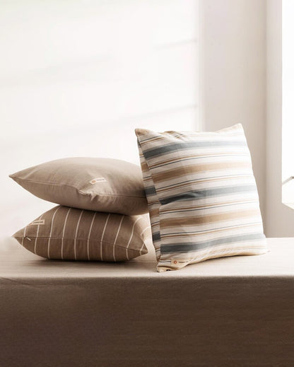 Exotic Montauk Blue & Brown Striped Pure Cotton Cushion Cover