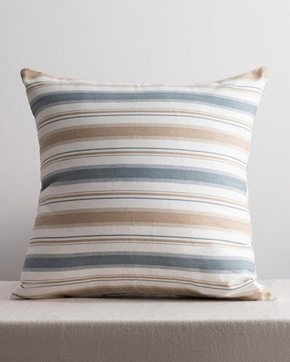 Exotic Montauk Blue & Brown Striped Pure Cotton Cushion Cover