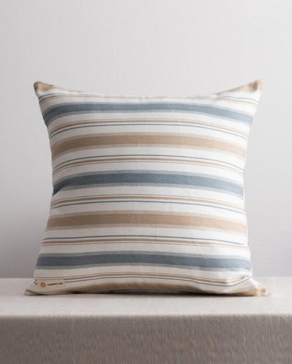 Exotic Montauk Blue & Brown Striped Pure Cotton Cushion Cover