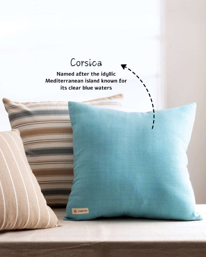 Luxe Corsica Blue Cotton Throw Pillow Cover