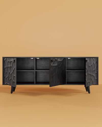 Elegant Black Crater Sideboard | 67 x 16 x 28 inches