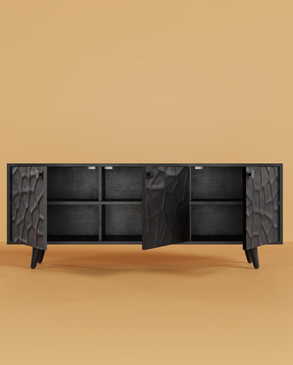 Elegant Black Crater Sideboard | 67 x 16 x 28 inches