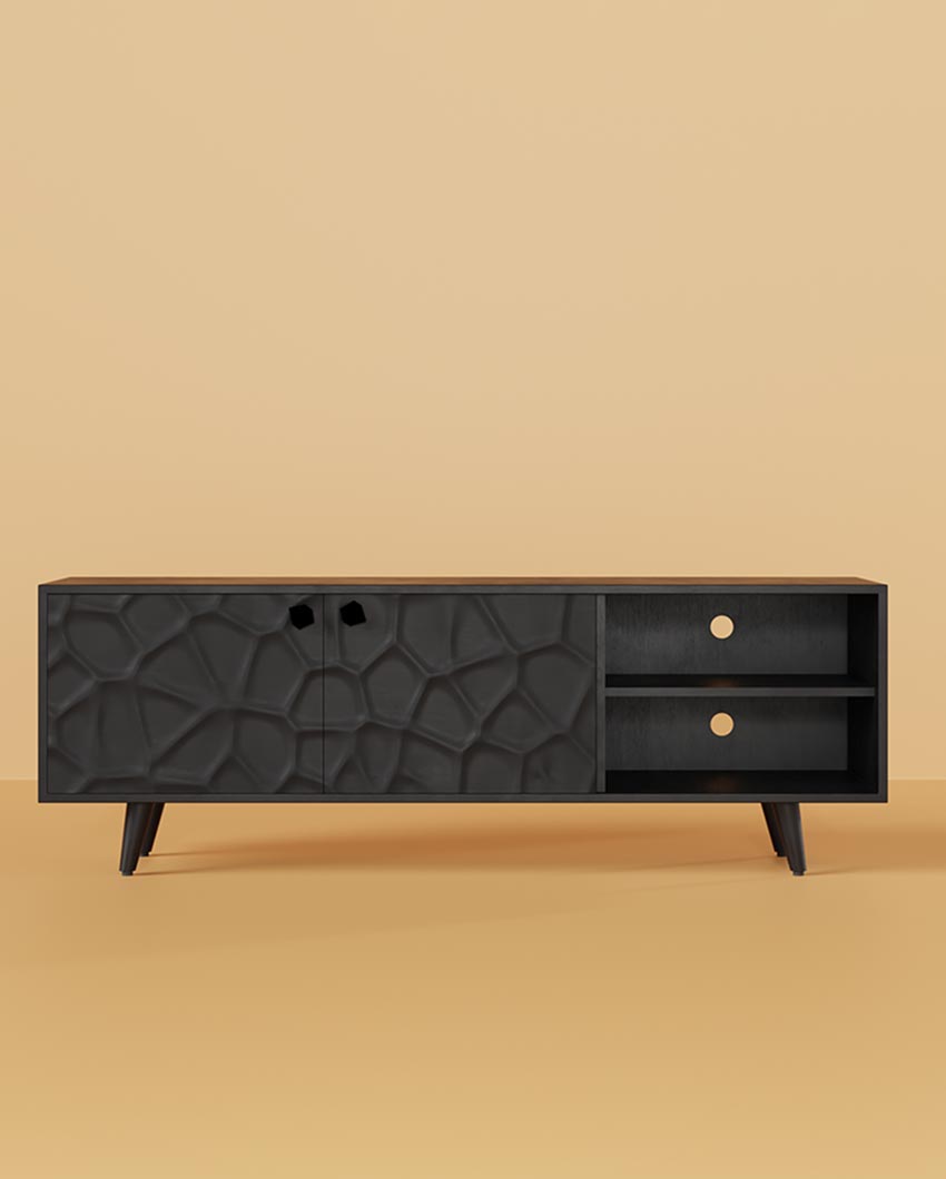 Luxurious Black Crater TV Cabinet | 69 x 16 x 20 inches