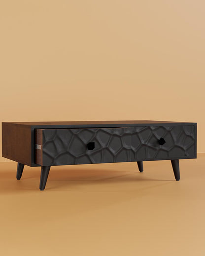 Unique Black Crater Two Drawer Coffee Table | 47 x 28 x 16 inches