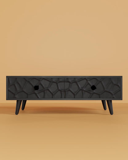 Unique Black Crater Two Drawer Coffee Table | 47 x 28 x 16 inches