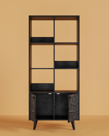 Elegant Black Crater Bookshelf | 32 x 16 x 67 inches