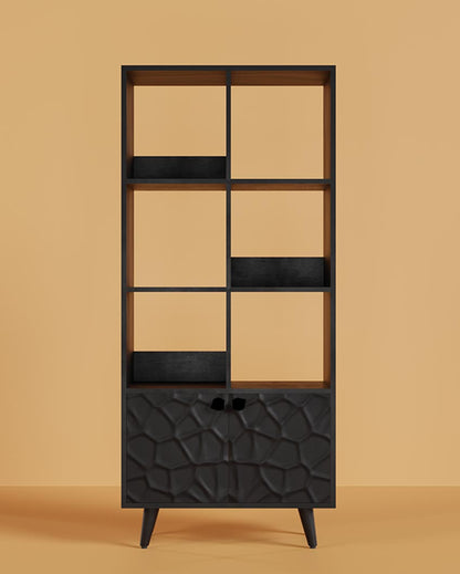 Elegant Black Crater Bookshelf | 32 x 16 x 67 inches