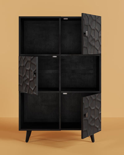 Long Black Crater Large Cabinet | 37 x 16 x 55 inches