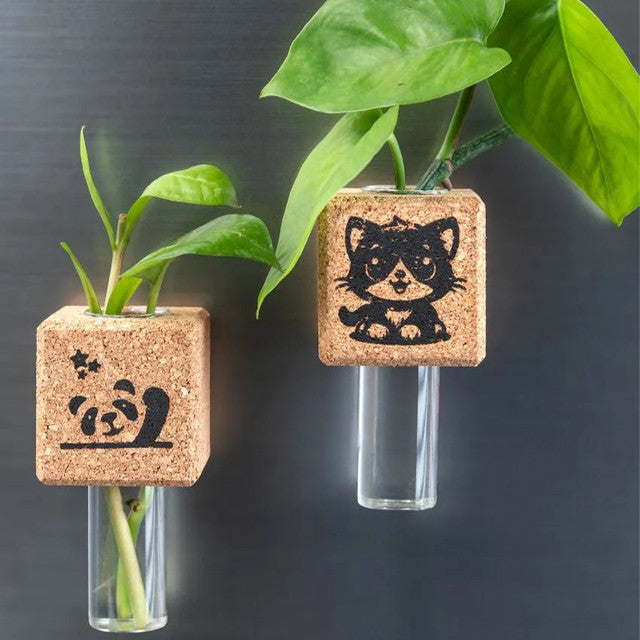 Cute Cat And Panda Cork Magnetic Mini Planters Vases | Plant Not Included