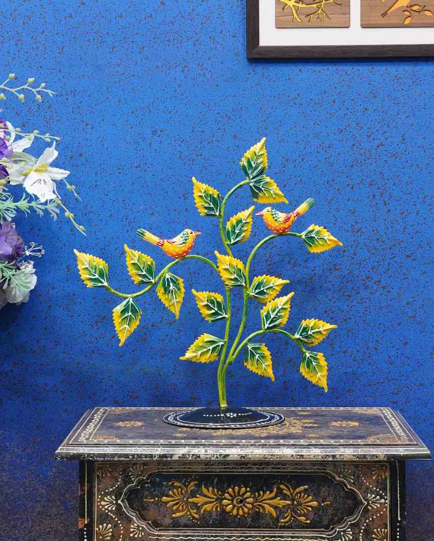 Decorative Metal Handpainted Yellow Color Tree Showpiece | 15 x 6 x 15 inches