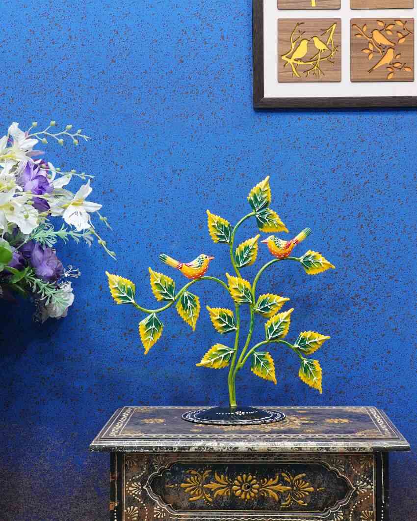 Decorative Metal Handpainted Yellow Color Tree Showpiece | 15 x 6 x 15 inches