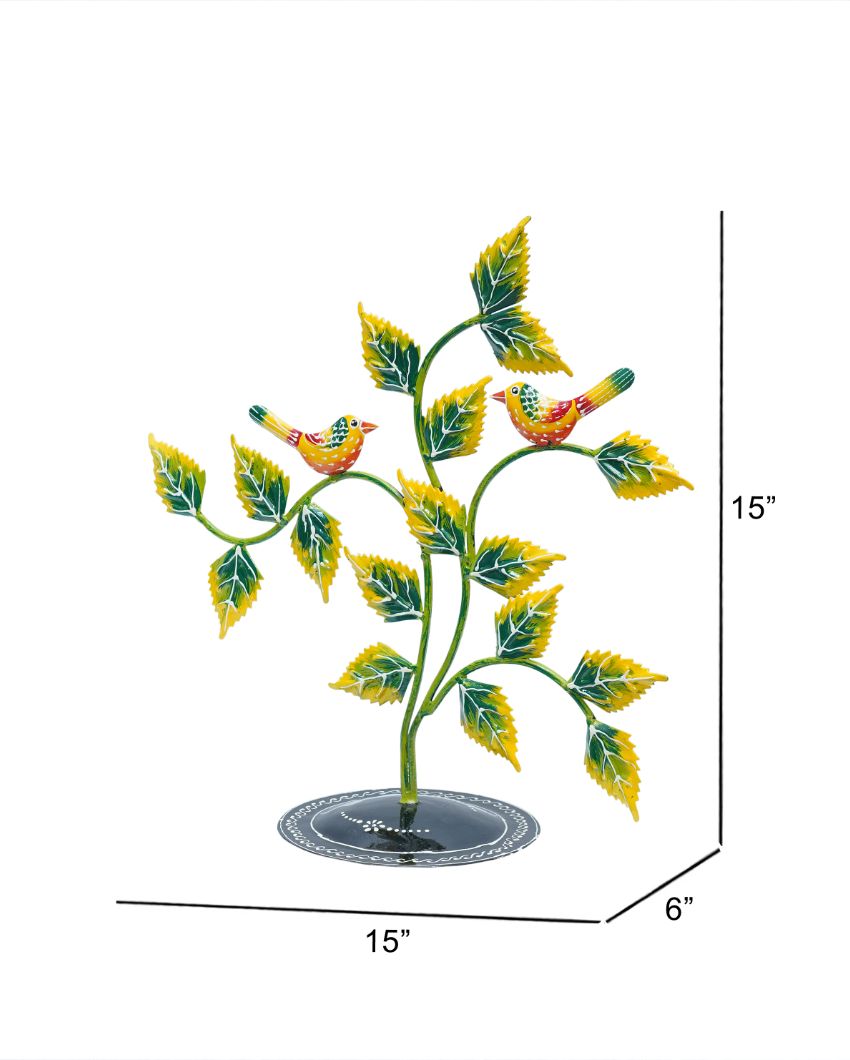 Decorative Metal Handpainted Yellow Color Tree Showpiece | 15 x 6 x 15 inches