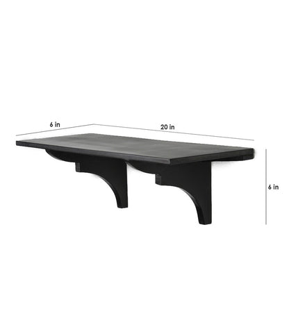 Solid Wood Fixed Bracket Wall Shelf in Black Color | 20 x 6 x 6 inches