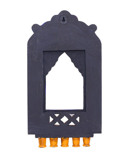 Indian Blue Color Wooden Handpainted Decorative Jharokha Frame | 9 x 2 x 16 inches