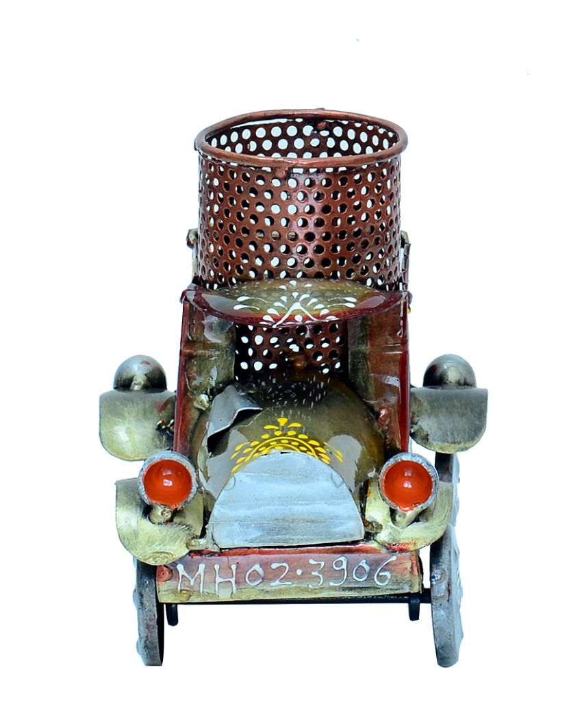 Jeep Design Metal Handpainted Showpiece Pen Stand | 5 x 7 x 6 inches