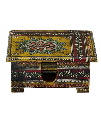 Aged Decorative Yellow Color 6 Tea Coasters with Case | 5 x 5 x 2 inches