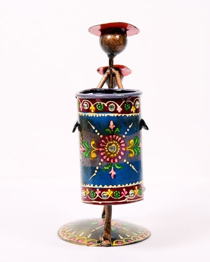 Tribal Lady Figuring Metal Handpainted Decorative Pen Stand | 6 x 3 x 9 inches