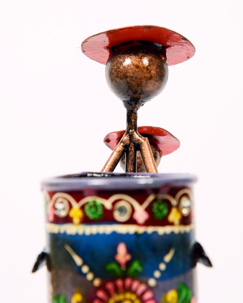 Tribal Lady Figuring Metal Handpainted Decorative Pen Stand | 6 x 3 x 9 inches