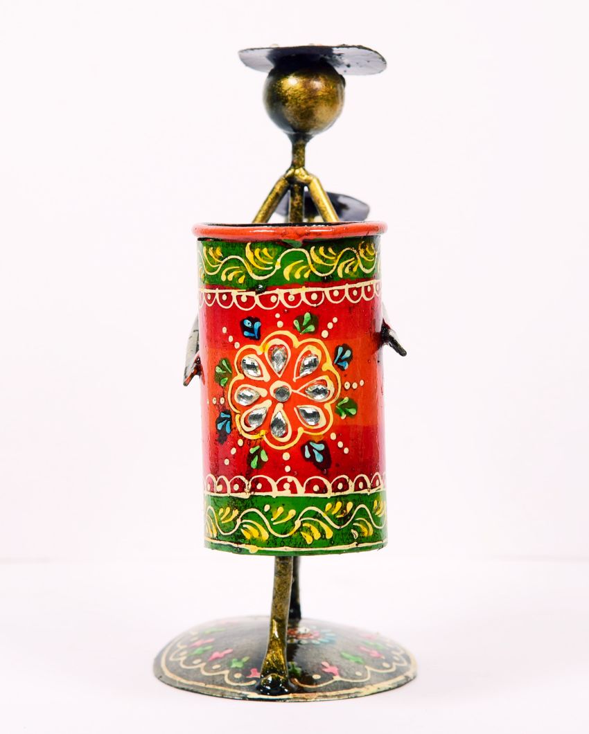 Tribal Lady Figuring Metal Handpainted Decorative Pen Stand | 6 x 3 x 9 inches