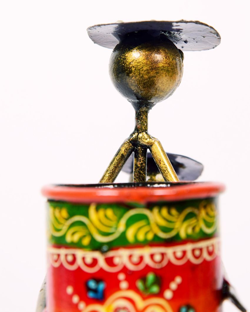 Tribal Lady Figuring Metal Handpainted Decorative Pen Stand | 6 x 3 x 9 inches