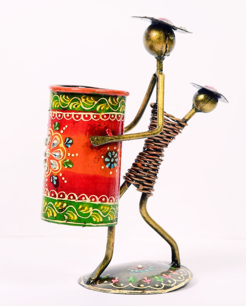 Tribal Lady Figuring Metal Handpainted Decorative Pen Stand | 6 x 3 x 9 inches